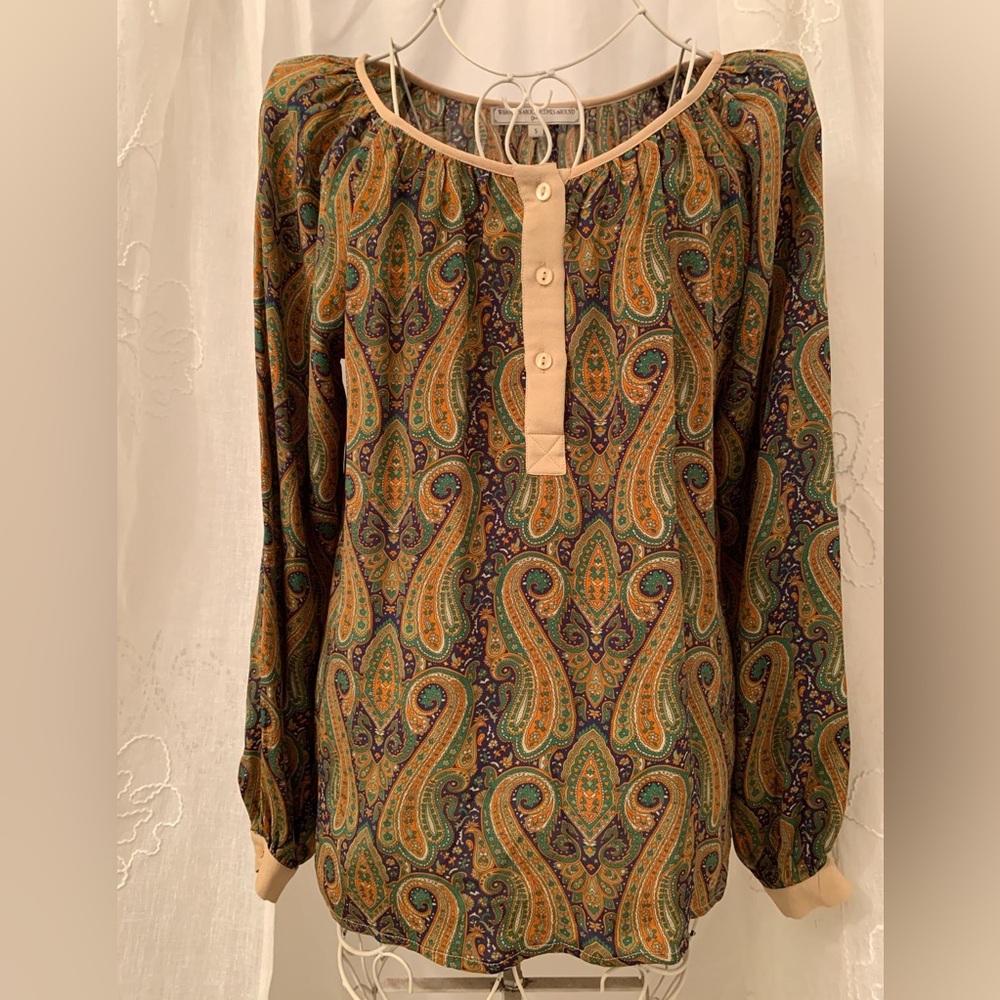 Vintage 70’s What Goes Around Comes Around Multicolor Paisley Blouse boho hippie